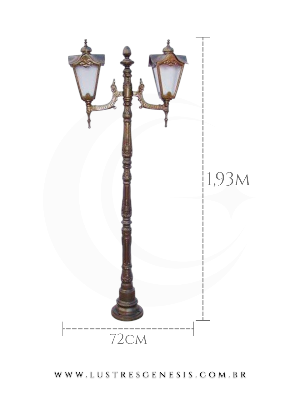Poste de Iluminação externa Clássico Retro 1,93m estrutura robusta em alumínio fundido para jardim e fachada